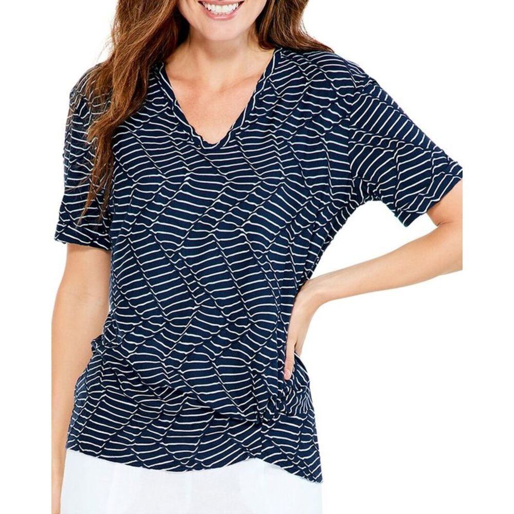 Nic+Zoe Navy/White Mixed Lines Top - Medium (or Large)